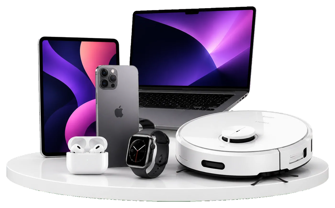 Telefon, tablet, bilgisayar ve robot süpürge